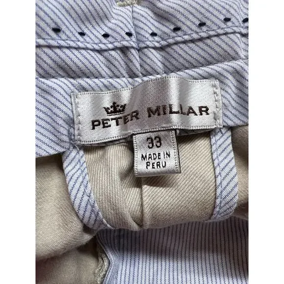 Peter Millar Men’s Beige 100% Pima Cotton Khakis Flat Front Straight Leg Size 33